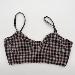 Disturbia Gingham Underwire Bikini Top Pink And Black Plaid Womens US 8